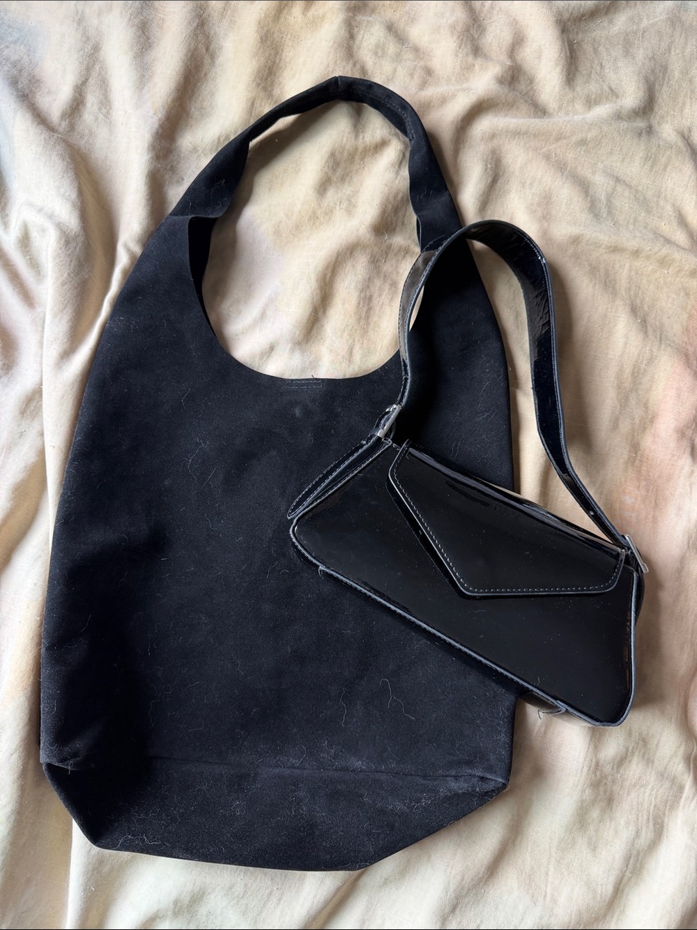 Black Shoulder faux suede Tote and Mini Bag Set - Versatile Women’s Bags